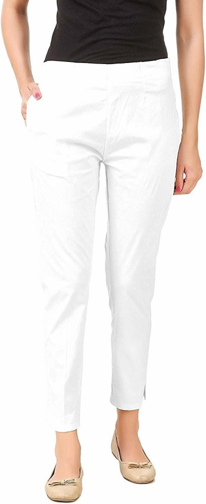 Smart Cotton OffWhite Trouser with Lace Insert Detail  Sujatra