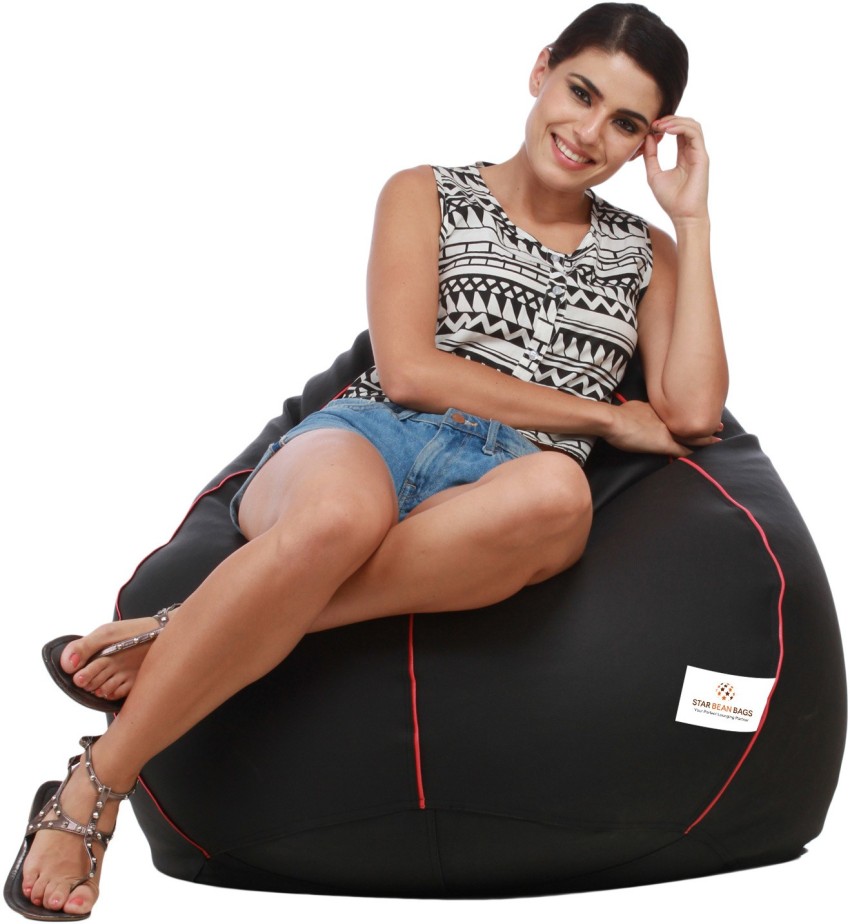 STAR XXXL Black with Pink Piping Teardrop Bean Bag With Bean