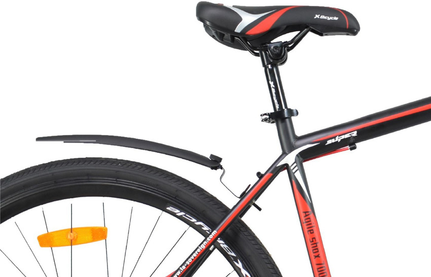 X Bicycle Agile Shox Bike For Adults Black Red 700C T Hybrid Cycle