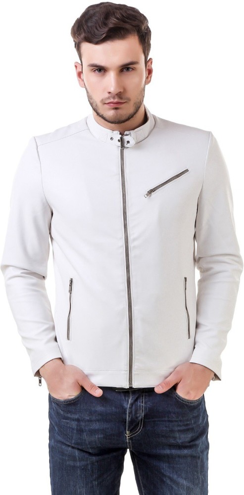 White colour deals leather jacket