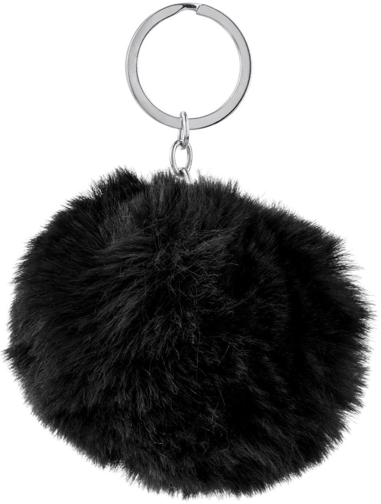 Fur Pom Pom Keychain Black-white Keychain Faux Fur Keychain 