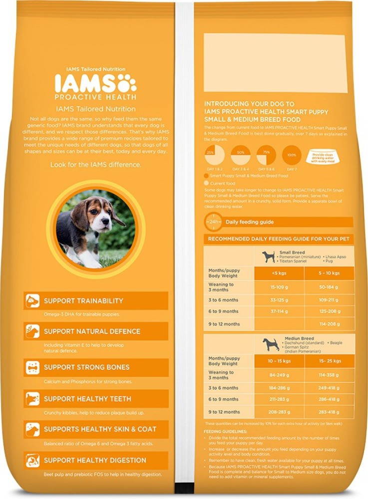 Iams puppy best sale food feeding guide