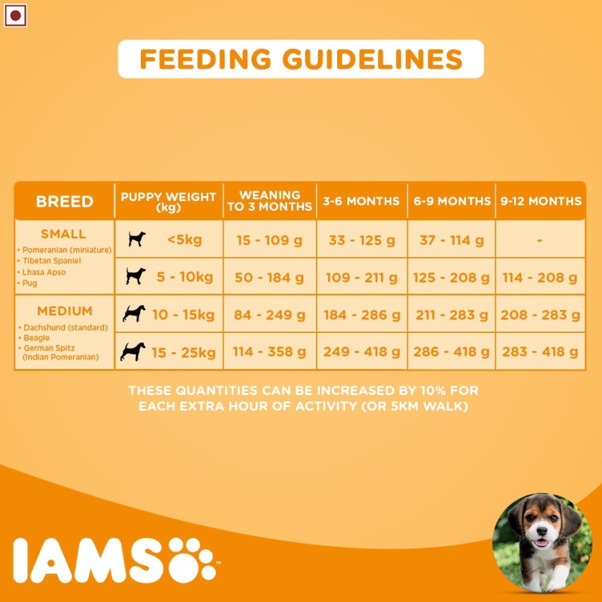 Iams puppy hot sale feeding guide uk