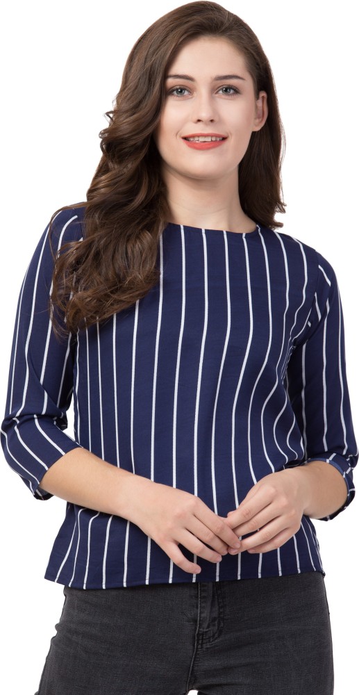 Urban Paces Casual Regular Sleeve Striped Women Blue Top - Buy Urban Paces  Casual Regular Sleeve Striped Women Blue Top Online at Best Prices in India