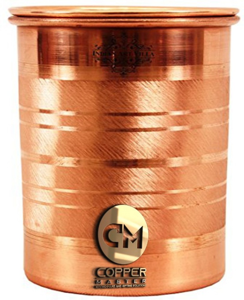 Pure Copper Glass with Lid, Plain Design Tumbler Cup for Water Storage, 300  ML