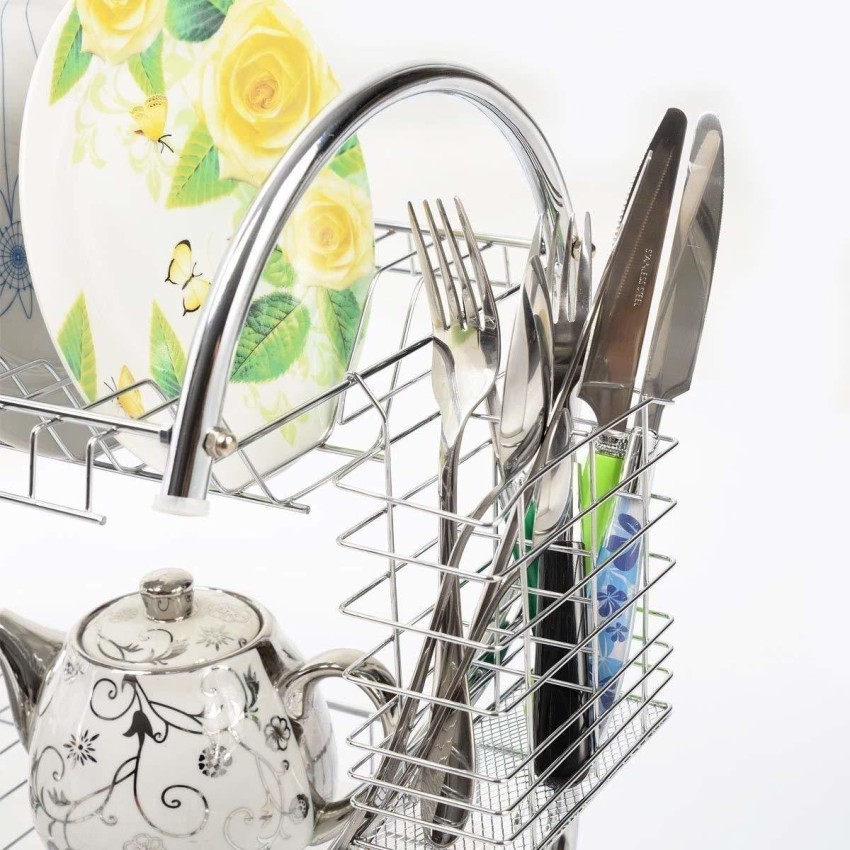 Stainless Steel S Shape 2 Layer Kitchen Dish Drainer Organizer Storage Rack  - Plate, Cutlery Utensil, Fruits