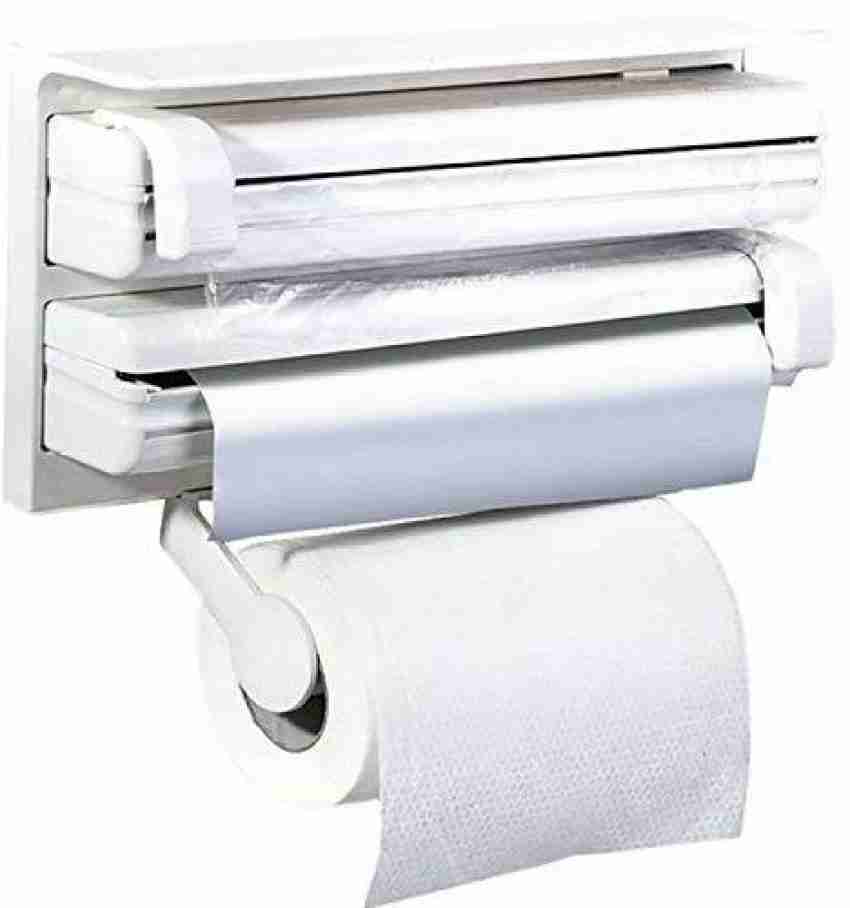 Kitchen Roll Dispenser Cling Film Tin Foil Wall Mounted Towel Holder Rack  Grey