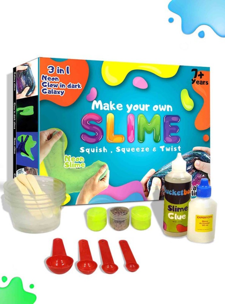 EXPERTOYS DIY Make Your Own Slime, 3 in 1 Slime making Kit, 7 years and  above, Make amazing Neon, Glow in Dark and Galaxy Slimes