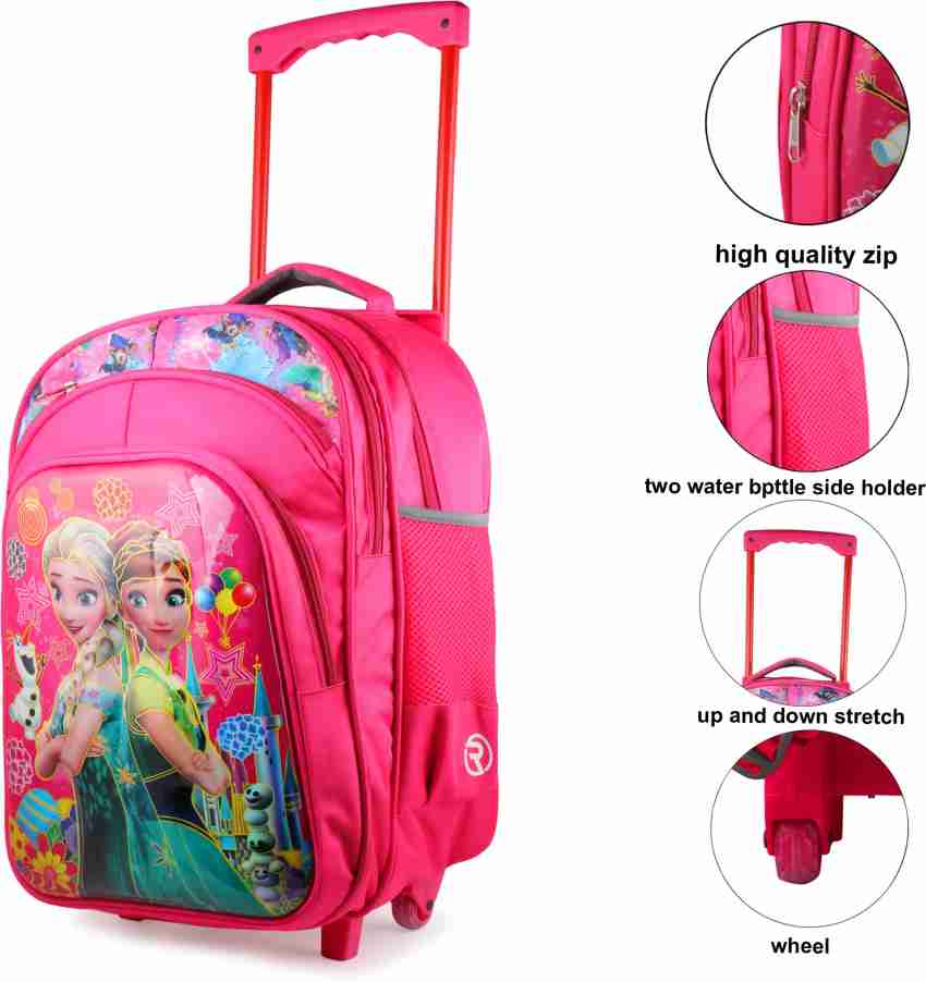 Easyhome Girl's Soft Fabric Wheels Trolley Backpack School Bag Waterproof  Trolley