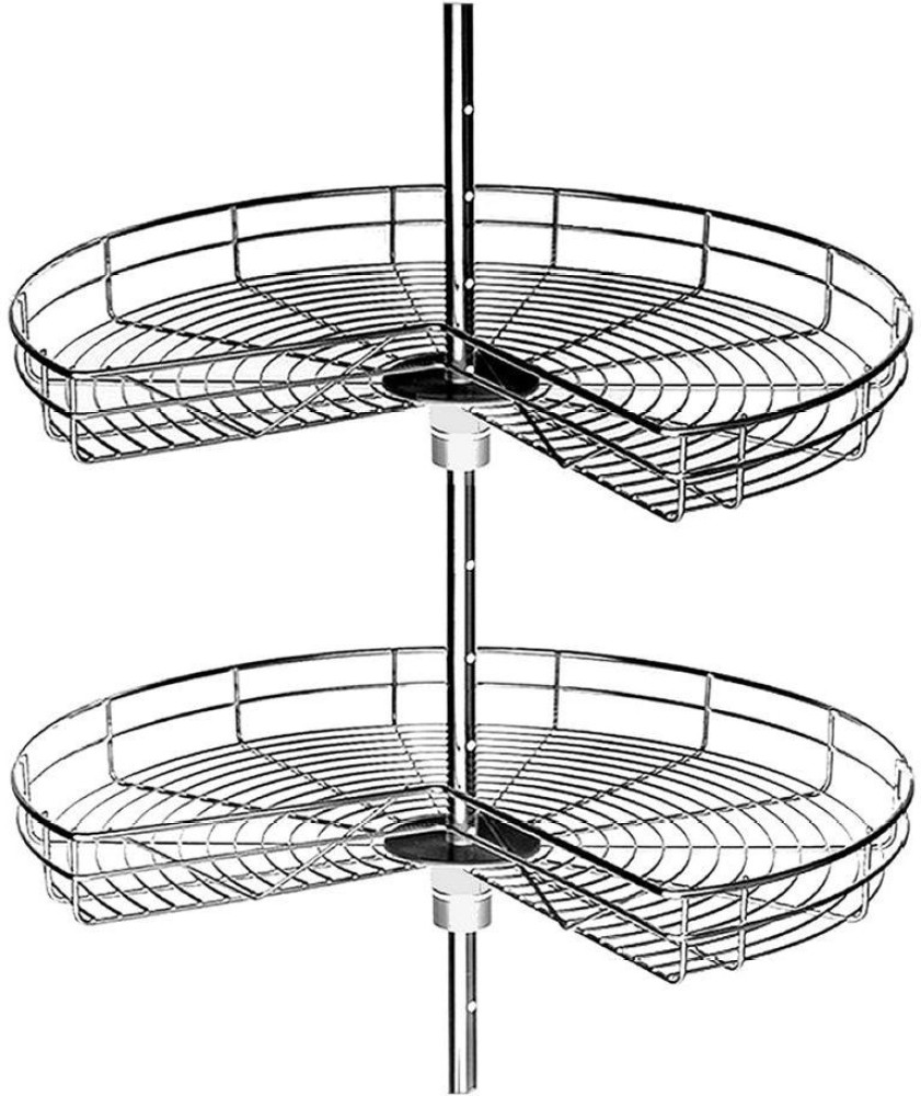 LeAves Stainless Steel Modular Kitchen Corner Storage Carousel Basket 2  Shelf Rack - 24 Inch