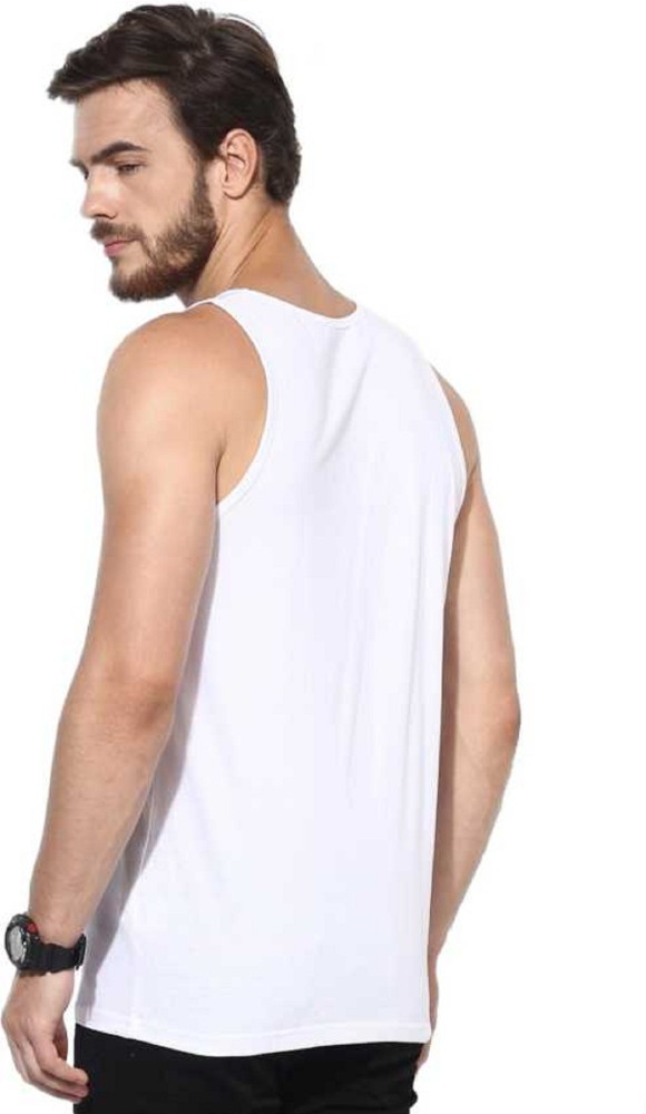 Polyester Men White Sando, Neck Type: Round