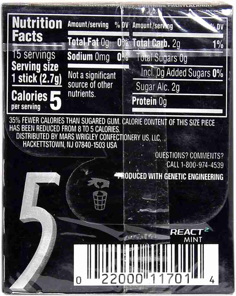 5 Gum Spearmint Rain Sugarfree Gum, Each 18 Count of 15 Sticks