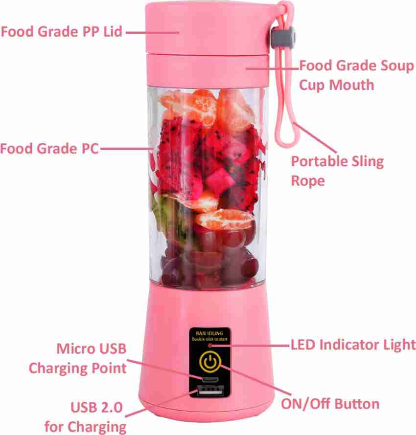 Pink Tokre Mini Portable USB Rechargeable Transparent Seal Lock Air Tight  Tumbler Glass Travel jogging Juicer Mixer Grinder Model No-JP1 (We Are  Provide You Solid Long Time Used Quality) Mixer Blender Blade