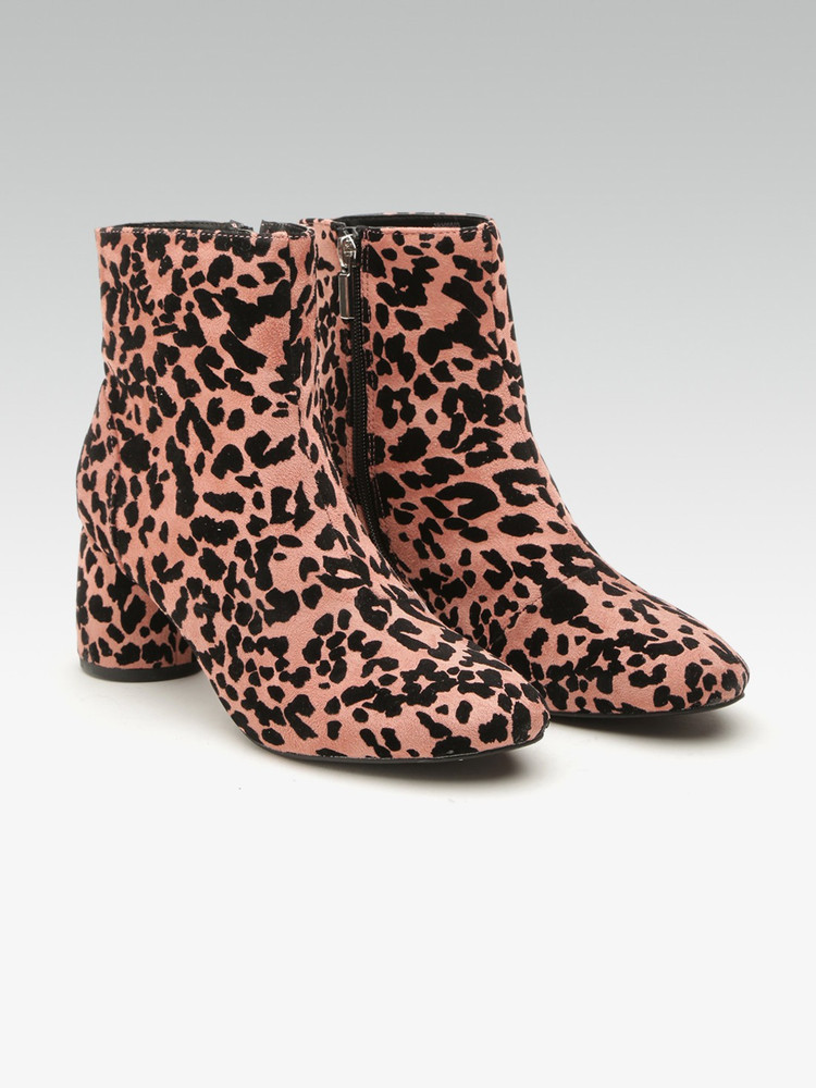 DOROTHY PERKINS Women Pink Black Leopard Print Mid Top Heeled