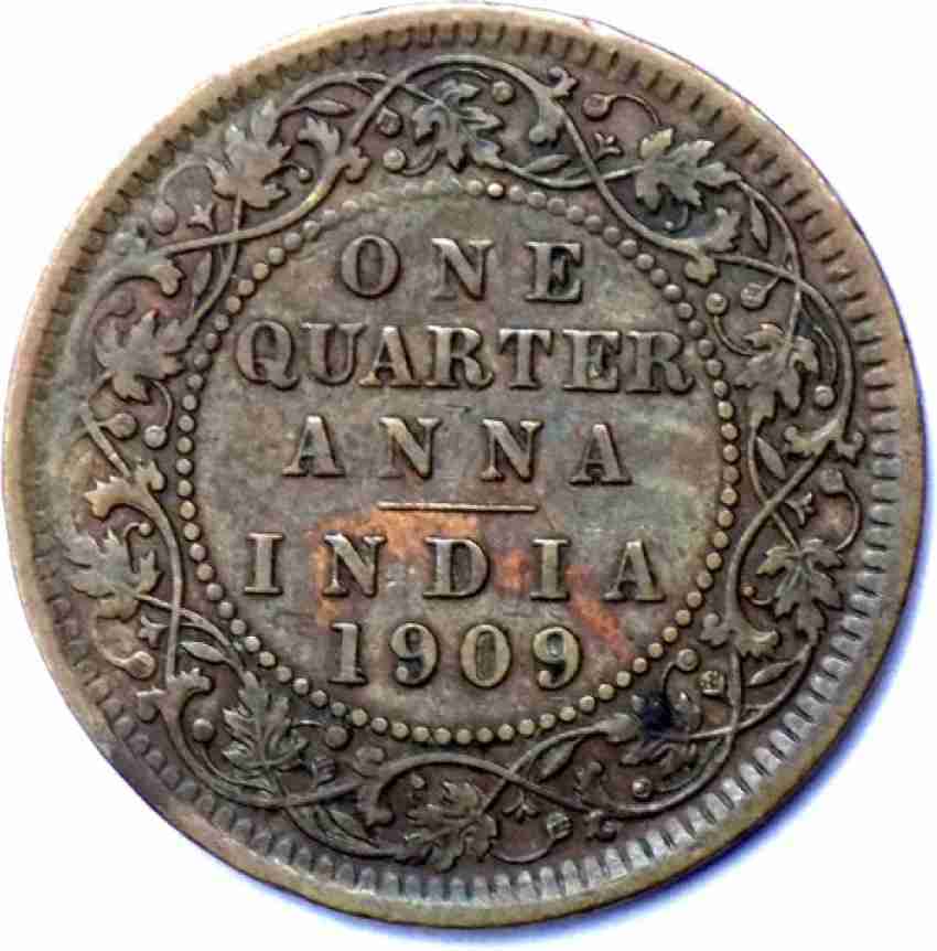 Hariom 1909 EDWARD VII 1 QUARTER ANNA VERY RARE DATE COPPER