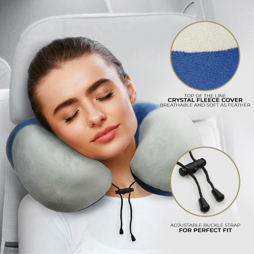 NASHER MILES 100 Pure Memory Foam Travel Neck Pillow 360 Stable Neck Support with Snap on Button Navy Blue and Grey Neck Pillow