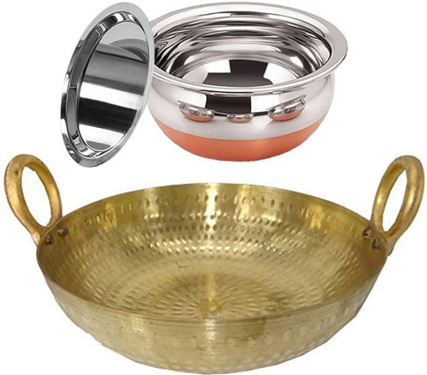 Neerdhar Brass Kadhai with Copper Bottom Handi with Lid Kadhai 17 cm  diameter with Lid 4 L capacity Price in India - Buy Neerdhar Brass Kadhai  with Copper Bottom Handi with Lid