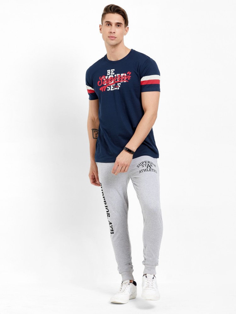 Buy BLUE TYGA Light Grey Men Solid 100% Cotton Joggers Online at