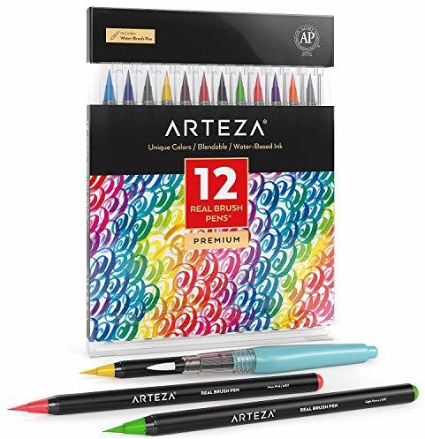 Arteza Real Brush Pens, 12 Paint Markers with Flexible Brush Tips, Professional