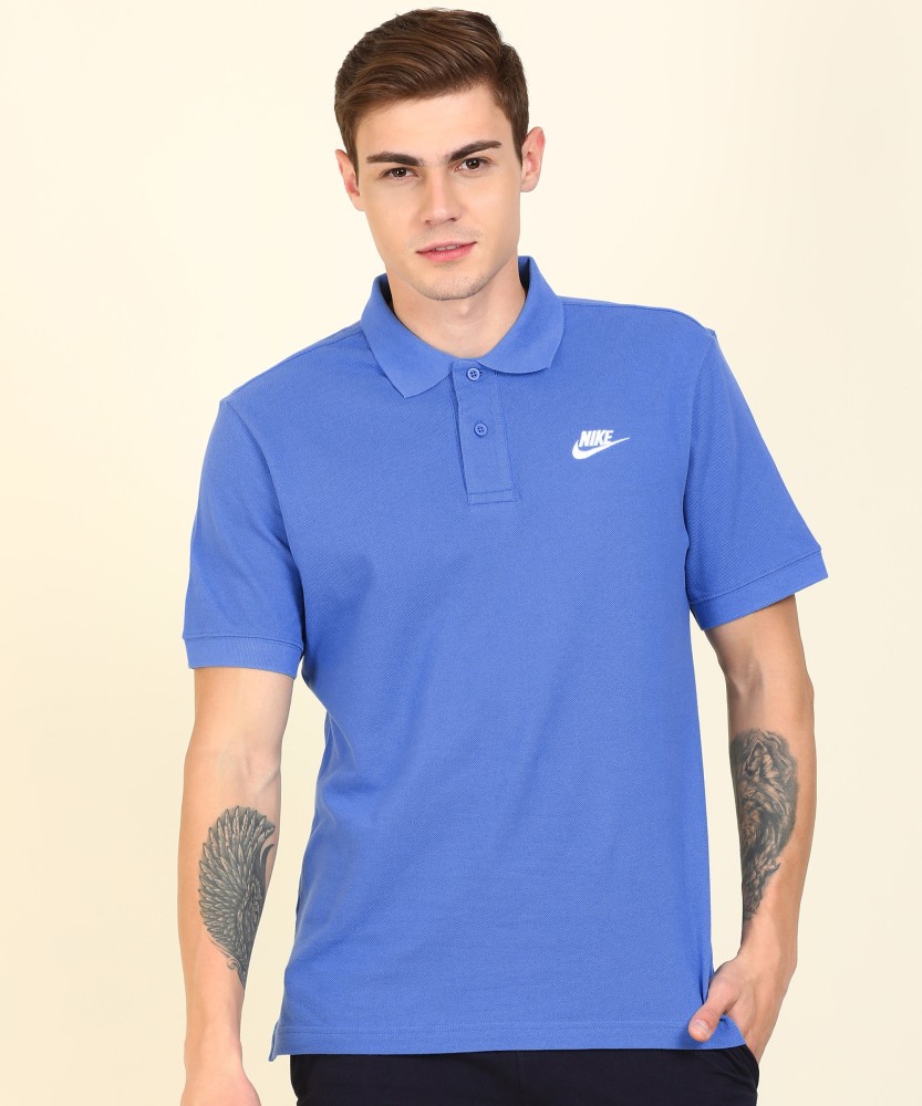 NIKE Solid Men Polo Neck Blue T-Shirt - Buy NIKE Solid Men Neck Blue T- Shirt Online at Best Prices in India | Flipkart.com