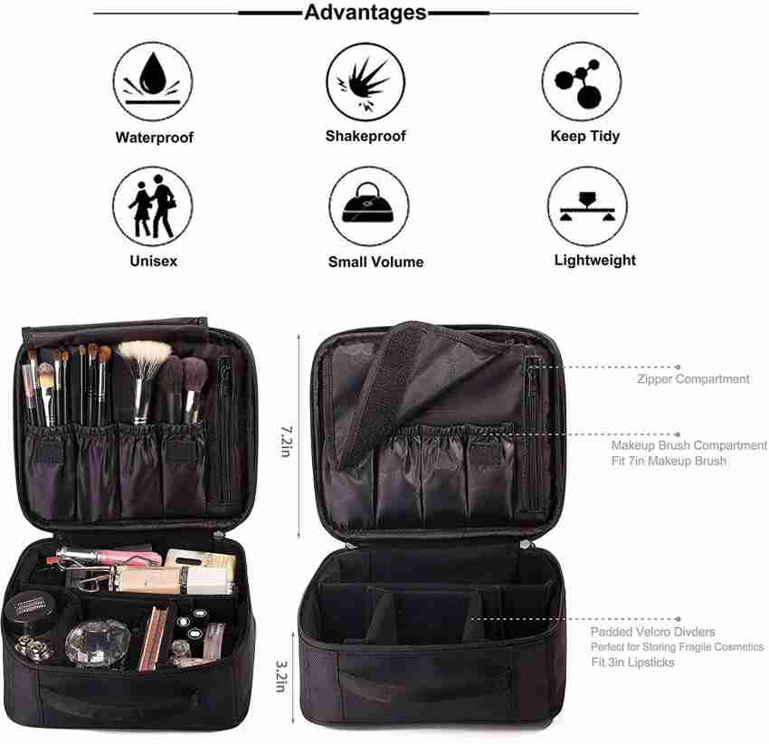 Buy Travel Makeup Case - Double Layer Cosmetic Bags -Two Storage  Compartments Space Fits ALL Your cosmetics- Multifunction Portable Train  Makeup Case for Womens (Black) Online at Low Prices in India 