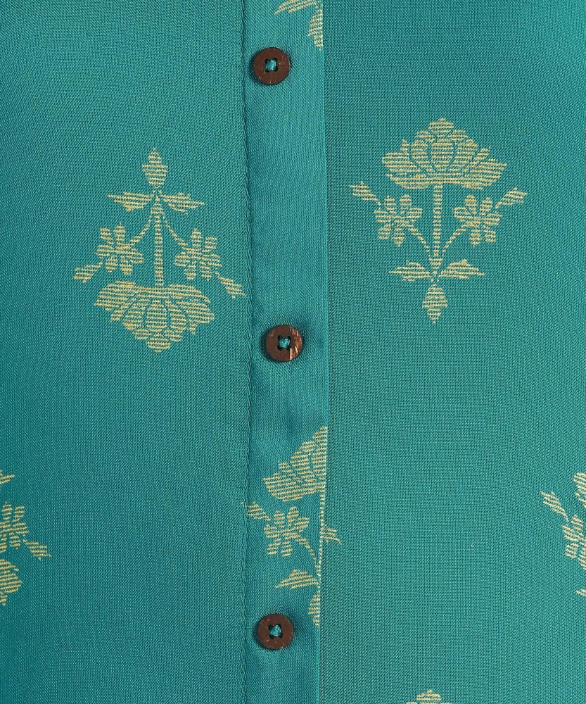 Rangmanch by Pantaloons Teal Blue Embroidered Straight Kurta