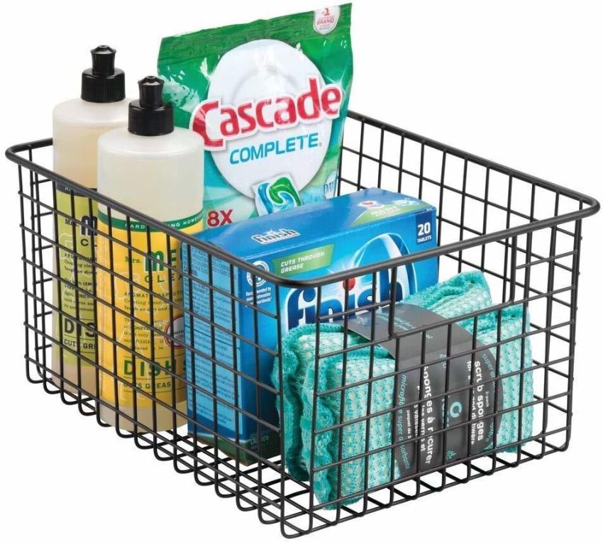 4 Pack Black Plastic Baskets Laundry Organizer with Handles for Bathroom,  Closet