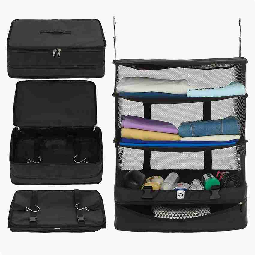 Getko With Device 3 Layer Portable Luggage Suitcase Organizer Hanging Travel Shelf and Packing Cube for Clothes Towels and More Travel Accessories Black Price in India Flipkart