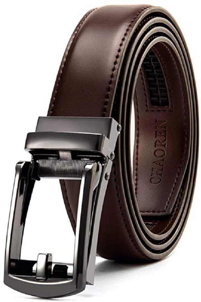 Leather Ratchet Slide Belt with Click Buckle - Adjustable Trim to Fit