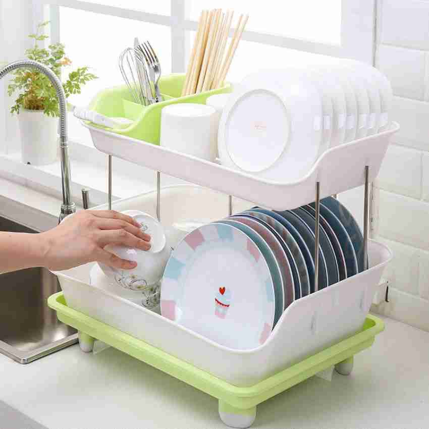  Dish Drying Rack,Dish Rack and Drainaboard Set, Fast Drainage  Detachable Base Drainboard Design Strong Dish Drainer for Dish Fork  Chopsticks,Kitchen Counter (Color : Pink) : Home & Kitchen
