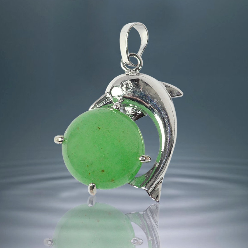REIKI CRYSTAL PRODUCTS Green Jade Pendant Crystal Stone Dolphin