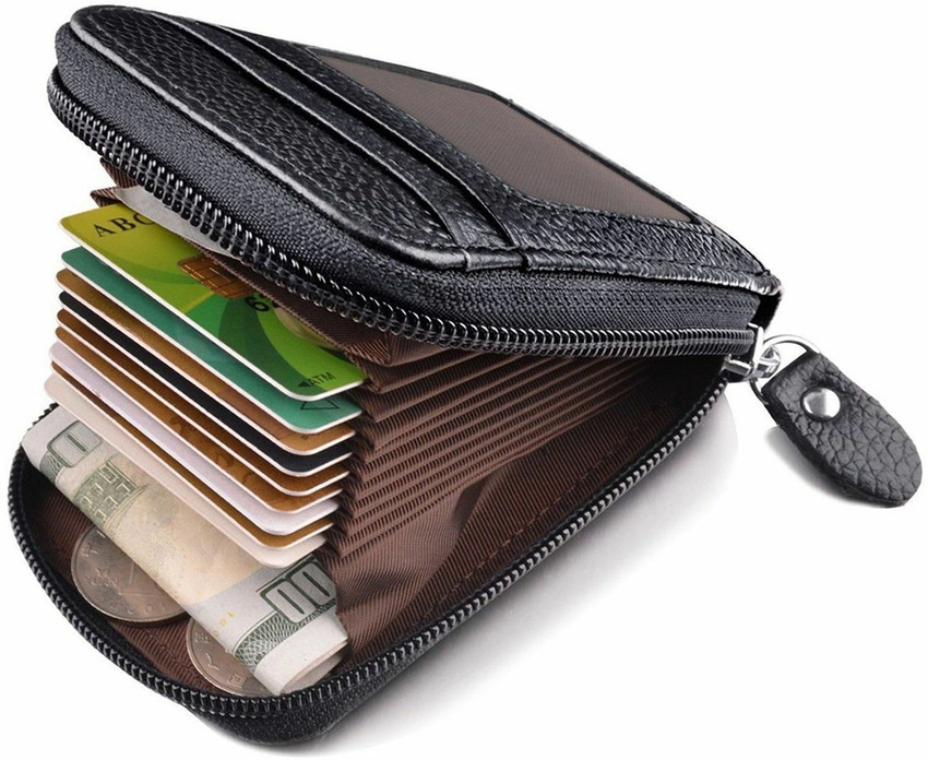 Flipkart Flipkart SmartBuy RFID Protected Black Leather Zip Case Credit Debit ATM For Men Women Slot 10 Card Holder Card Holder