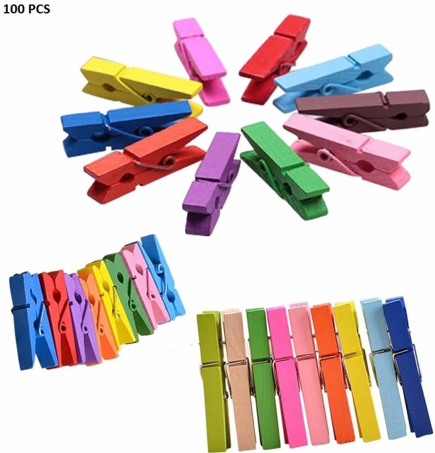 Mini Clothes Pins for Photo, Small Colored Clothespins 100 Pack Wooden  Rainbow Picture Clips with 32 Ft String for Craft 
