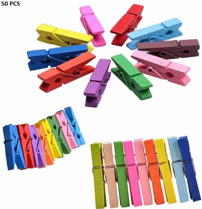 Topincn 50pcs Mini Cute Painted Wooden Clips Paper Pegs Clothes Photos Craft Clips,Wooden Peg, Size: One Size