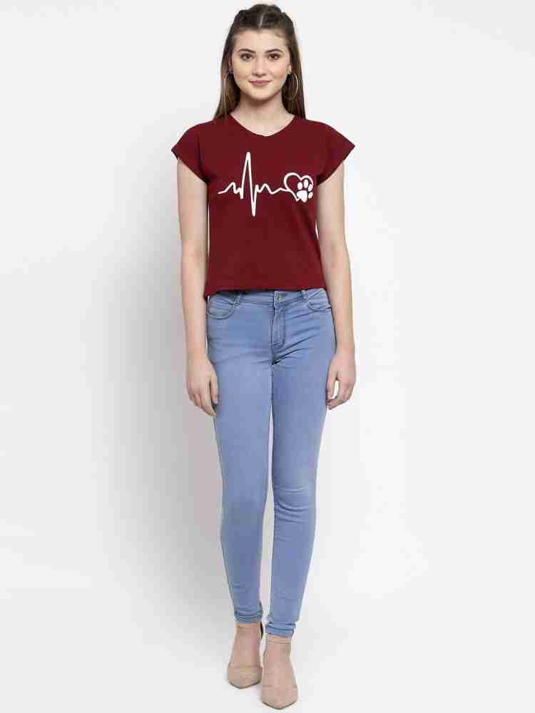 Everlush Casual Short Sleeve Printed Women Maroon Top - Buy Everlush Casual  Short Sleeve Printed Women Maroon Top Online at Best Prices in India