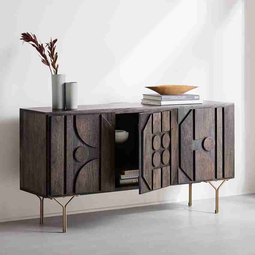 The Home Dekor Solid Wood Side Table Storage Cabinet for Living