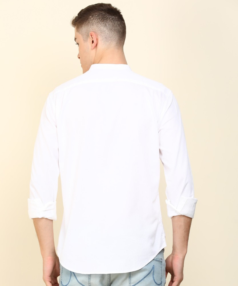 Ketch Men Textured Slim Fit Shirt with Mandarin Collar For Men (Green, S)