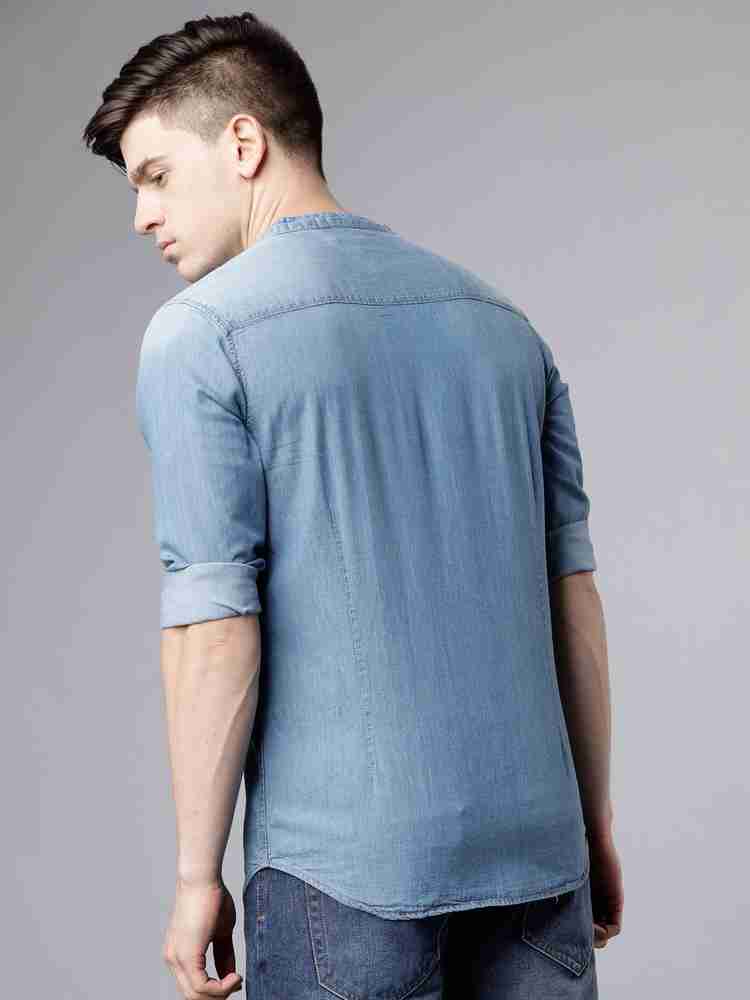 HIGHLANDER Men Solid Casual Blue Shirt Buy Mid Denim HIGHLANDER