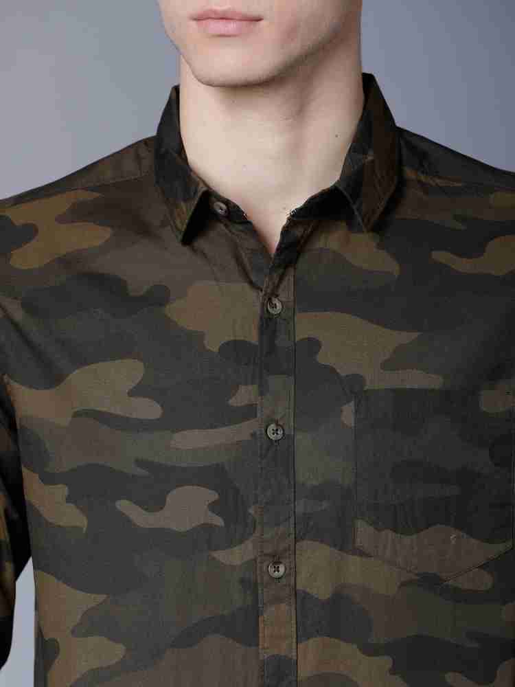 HIGHLANDER Men Green Slim Fit Camouflage Print Casual Shirt