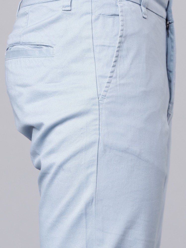 HIGHLANDER Men Powder Blue Chinos Crop Fit Trousers