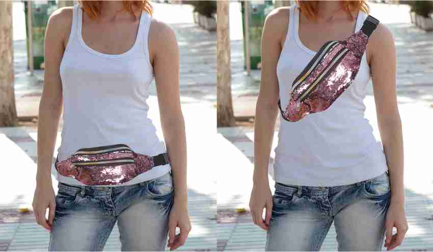 b4bags Sequin Glitter Waist Bag for Women Men Kids with Adjustable Strap WB10609 Pink Sequin Waist Pouch Pink Price in India Flipkart