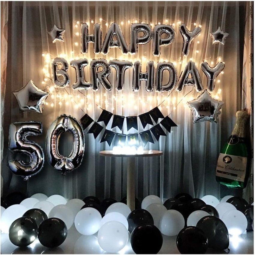 50th Birthday Decor with Black Gold theme using balloon art by Aanchal  Saxena bl  50th birthday party decorations 50th birthday party 50th  birthday decorations