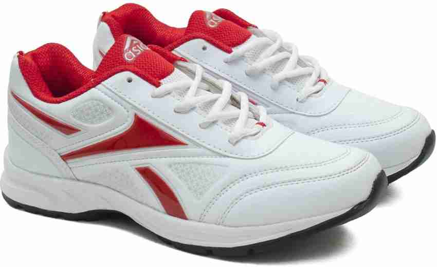 White and red running 2024 shoes