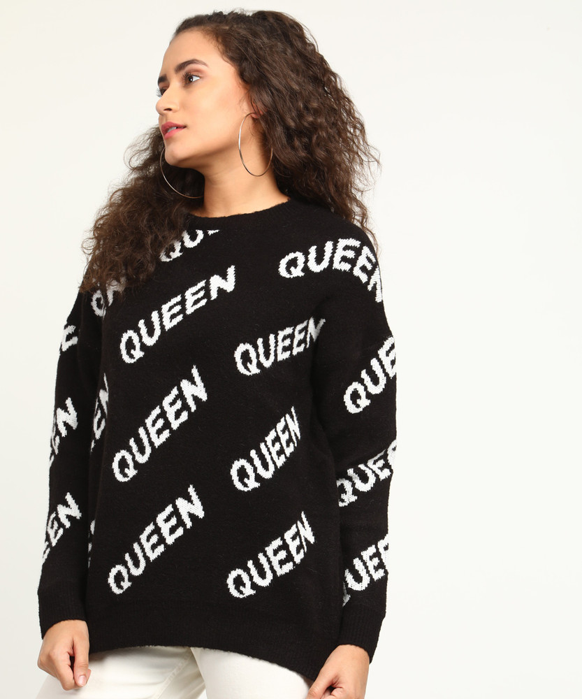 FOREVER 21 Self Design Round Neck Casual Women Black White Sweater Buy FOREVER 21 Self Design Round Neck Casual Women Black White Sweater Online at Best Prices in India Flipkart