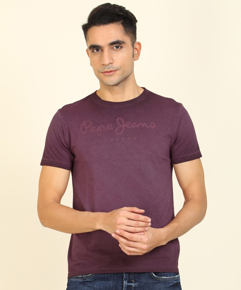Pepe Jeans Printed Men in Pepe Online Round - Round Buy Best Purple Jeans Purple India Neck T-Shirt Printed T-Shirt Neck Men at Prices