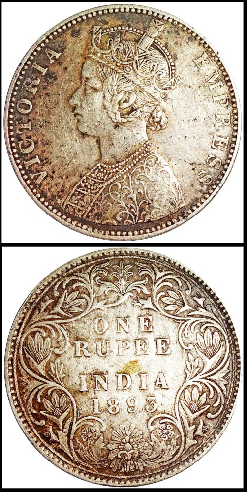 ANTIQUEWAY VERY RARE PCG GRADED VF37 1893 SILVER ONE RUPEE