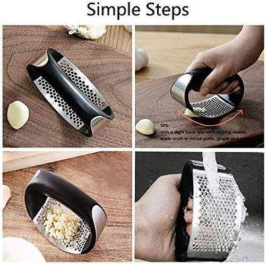 1pc Stainless Steel Garlic Press & Crusher, Garlic Mincer With Arc Shape,  Garlic Peeler And Ginger Peeler Kitchen Gadget