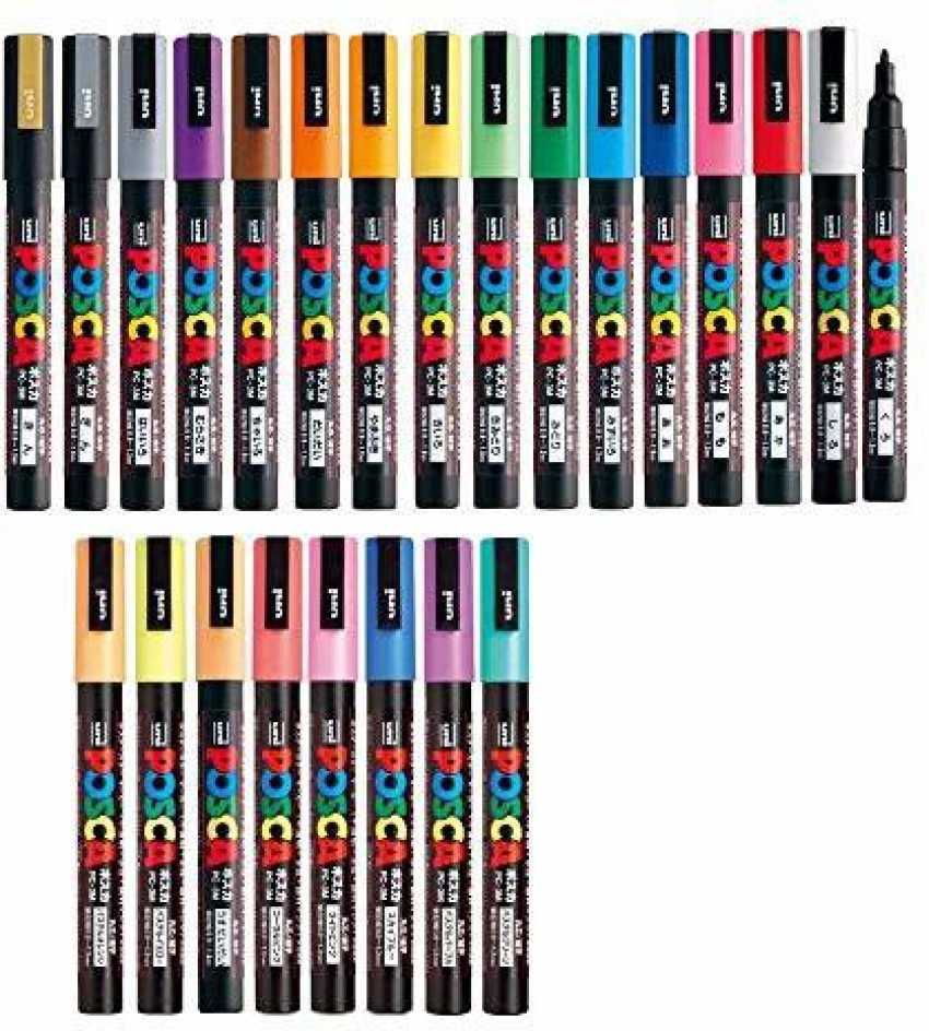 UNI Posca Paint Marker Full Range Bundle Set , Mitsubishi  Poster Colour All Color Marking Pen Fine Point ( Pc3M ) 24 Colours ( 17  Standard & 7 Natural ) Japan Import - Permanent Markers