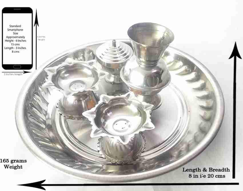 Metals Brass puja Set,Combo (10) Items for laddu gopal bhog/thali Lota roli  chawal katori pooja itmes