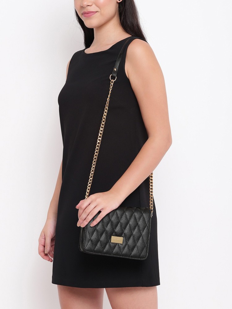 Visual Echoes Black Sling Bag Quilted Chain Sling Bag _Black Black - Price  in India